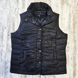 Lands End Down Puffer Vest Womens Size Small Black Button Down w/ Pockets 
